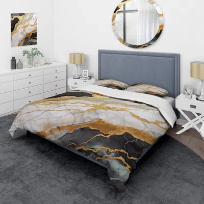 Design Art Gold And Grey Abstract Marble Mirage  I - Abstract Marble Duvet Cover Set In Gray;gold