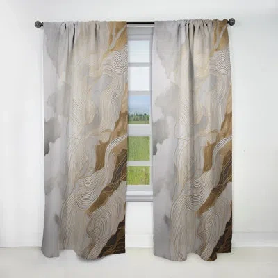 Design Art Gold And Grey Abstracted Line Artistry Iii - Line Art Blackout Abstract Curtain - 1 Panel In Gray;gold