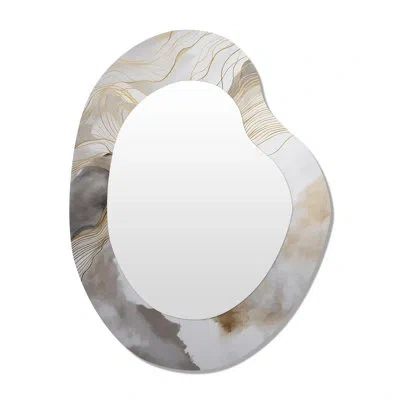 Design Art Gold And Grey Abstracted Line Artistry V - Line Art Asymmetrical Unique Mirror, Gold Irregular Shape In Gold;gray