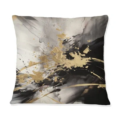 Design Art Gold And Grey Fluid Fusion Ii - Abstract Printed Throw Pillow In Gray;gold