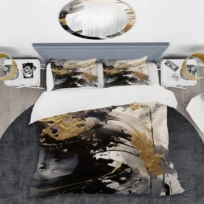 Design Art Gold And Grey Fluid Fusion Iv Beddingmicrofiber / Polyester Duvet Cover Set In Black;gray;gold