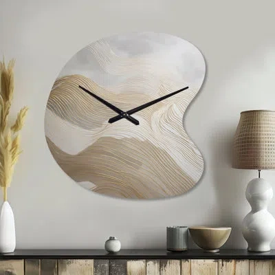 Design Art Gold And Grey Line Art In Motion Iii - Line Art Irregular Shape Metal Wall Clock, Gold Asymmetrical  In Gray;gold