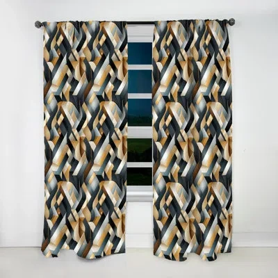 Design Art Gold And Grey Metropolitan Geometric Pattern - Abstract Curtain - Velvet Room Darkening - 1 Panel In Gold;grey