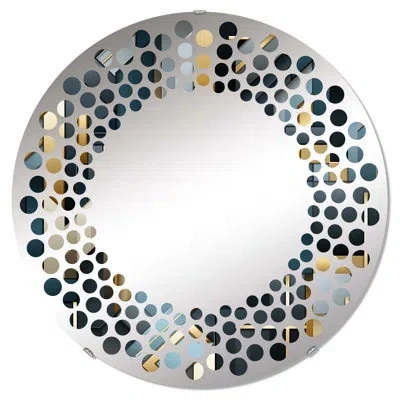 Design Art Gold And Grey Metropolitan Geometric Pattern Ii - Polka Dot Wall Mirror Circle In Gold;grey