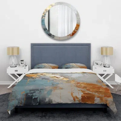 Design Art Gold And Grey Modern Liquid Shapes Iii - Abstract Modern Shapes Duvet Cover Set In Gray;gold
