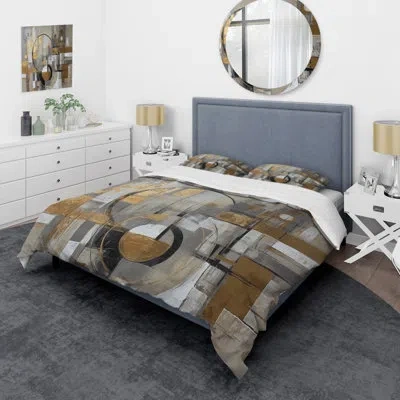 Design Art Gold And Grey Radical Simplicity I - Abstract Midcentury Duvet Cover Set - Microfiber Polyester In Gray;gold