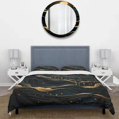 Design Art Gold And Minimalism Moolight Fever I - Abstract Landscapes Duvet Cover Set In Green;gold
