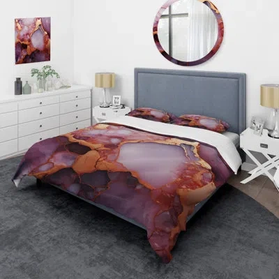Design Art Gold And Pink Marble Essence Iii - Abstract Marble Duvet Cover Set In Pink;gold