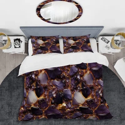 Design Art Gold And Purple Amethyst Marble Pattern I - Marble Duvet Cover Set In Purple;gold
