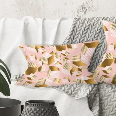 Design Art Gold And Rose Cubes Ii - Mid-century Modernprinted Throw Pillow