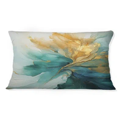 Design Art Gold And Teal Aurora Harmony - Abstract Spirals Printed Throw Pillow In Blue;gold
