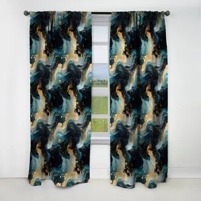 Design Art Gold And Teal Galactic Marble Dream - Abstract Marble Marble Blackout Curtain - 1 Panels In Gold;teal