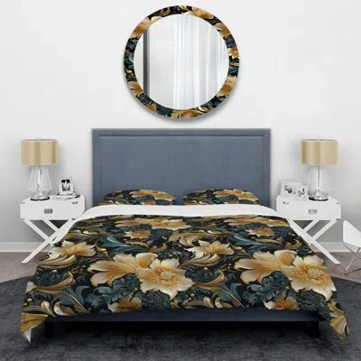 Design Art Gold And Teal Royal Flower Gardens Bedding In Yellow
