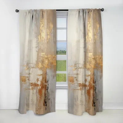 Design Art Gold And White Abstract Split - Abstract Shapes Blackout Abstract Curtain - 1 Panel In Beige