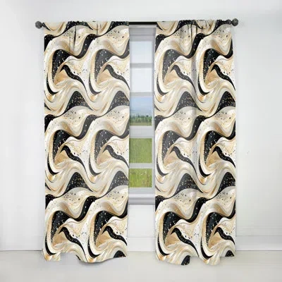 Design Art Gold And White Champagne Marble Waves - Abstract Marble Curtain - Velvet Room Darkening - 1 Panel In White;gold