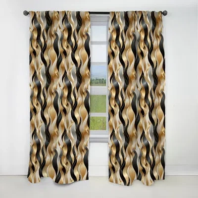 Design Art Gold And White Champagne Waves - Abstract Marble Curtain - Blackout Marble Curtain - 1 Panels In Black;gold