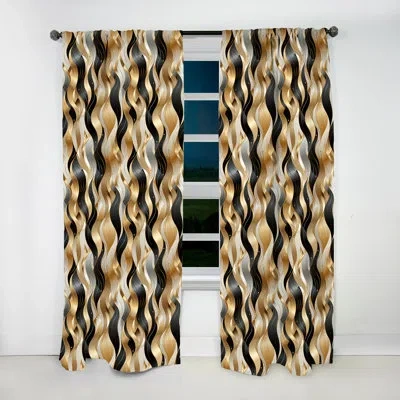 Design Art Gold And White Champagne Waves - Glam Curtain - Velvet Room Darkening - 1 Panel In White;gold
