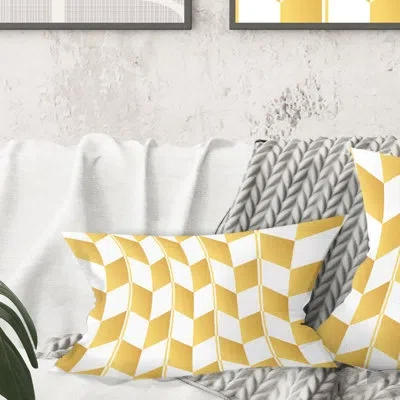 Design Art Gold And White Geometric Pattern I - Mid-century Modern Printed Throw Pillow