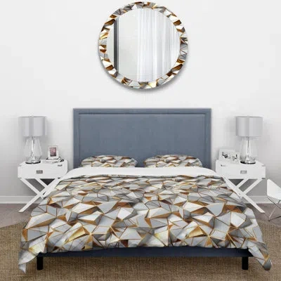 Design Art Gold And White Marble Opule I - Marble Duvet Cover Set In White;gold