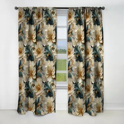 Design Art Gold And White Royal Flower Gardens I - Abstract Marble Marble Blackout Curtain - 1 Panels In White;gold