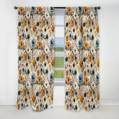Design Art Gold And White Vintage Poppy Dreams - Floral Curtain - Blackout Floral Curtain - 1 Panels In White;gold