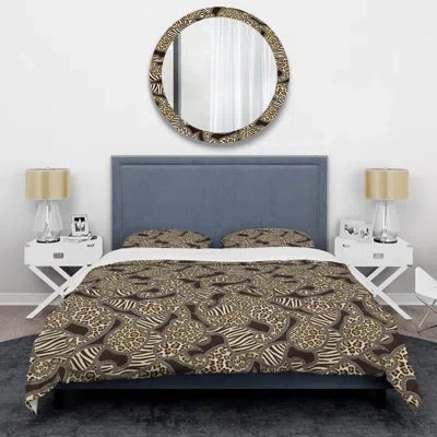 Design Art Gold Animal Skin Paisley - Patterned Duvet Cover Set In Brown,beige