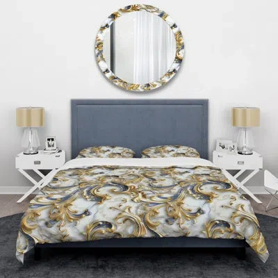 Design Art Gold Black Elegant Marble - Marble Duvet Cover Set In Black;gold