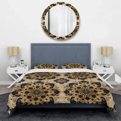 Design Art Gold Black Glam Rangoli - Glam Duvet Cover Set In Black;gold