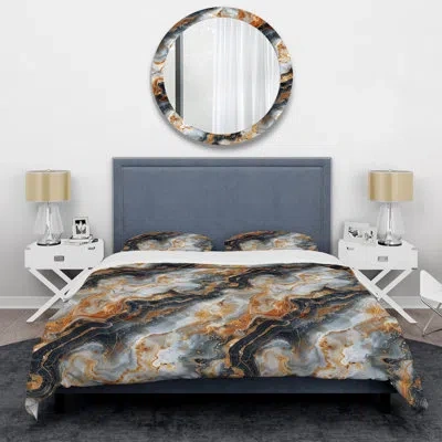 Design Art Gold Black Luxury Marble I - Marble Duvet Cover Set In Black;gold