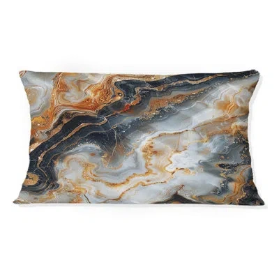 Design Art Gold Black Luxury Marble I - Marble Lumbar Pillow In Black;gold