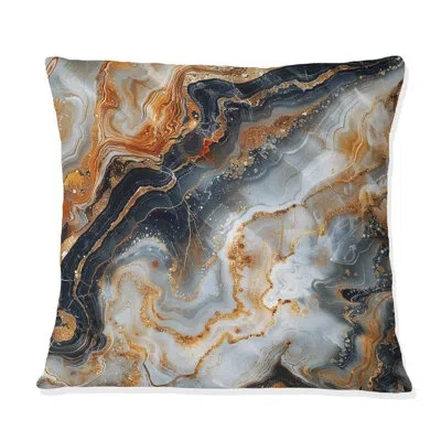 Design Art Gold Black Luxury Marble I - Marble Throw Pillow In Black;gold