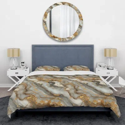 Design Art Gold Black Luxury Marble Ii - Marble Duvet Cover Set In Black;gold