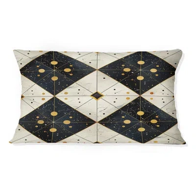 Design Art Gold Black Tiles Iii - Tiles Lumbar Pillow In Black;gold