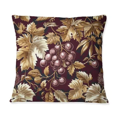 Design Art Gold Black Vintage Vineyard Gardens I - Damask Pillow In Black;gold
