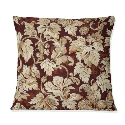 Design Art Gold Black Vintage Vineyard Gardens Ii - Damask Pillow In Black;brown