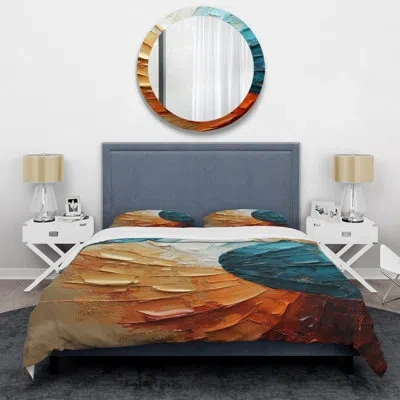 Design Art Gold Blue Desert Mirage Spiral - Abstract Spirals Duvet Cover Set In Blue;gold