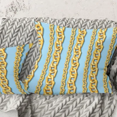 Design Art Gold Chain Pattern - Mid-century Modern Printed Throw Pillow In Yellow;teal