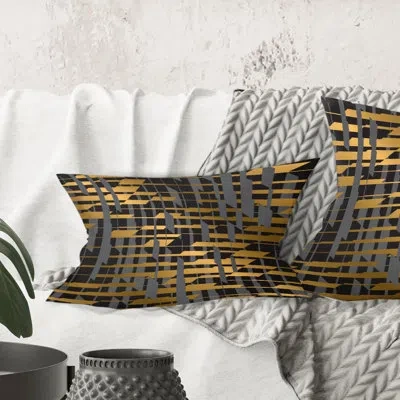 Design Art Gold Checkered Pattern I - Mid-century Modernprinted Throw Pillow