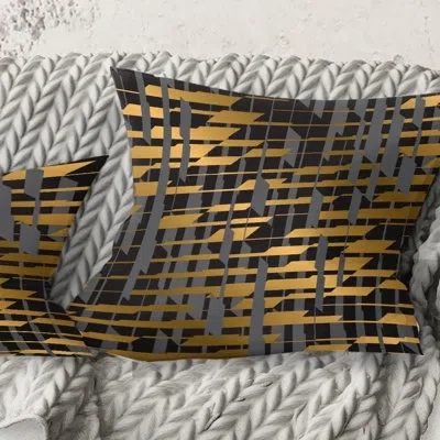 Design Art Gold Checkered Pattern I - Mid-century Modernprinted Throw Pillow In Gray;gold