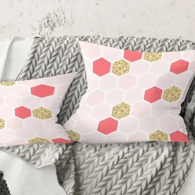 Design Art Gold Chic Design I - Mid-century Modernprinted Throw Pillow In Red;pink