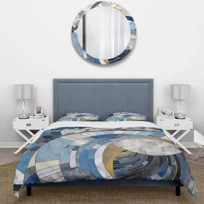Design Art Gold Constructing Blue Realms I - Abstract Shapes Duvet Cover Set In Blue;gold