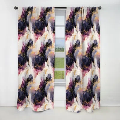 Design Art Gold Cosmic Intrigue Marble Mirage - Abstract Marble Marble Blackout Curtain - 1 Panels In Purple;gold