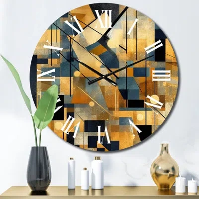 Design Art Gold Cubist Visions Ii Metal Wall Clock In Black;gold