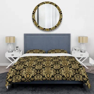 Design Art Gold Damask - Abstract Duvet Cover Set - Microfiber Polyester In Black;gold