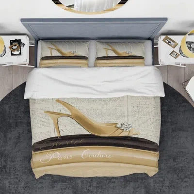 Design Art Gold Fashion High Hells I - Posh & Luxe Duvet Cover Set - Microfiber Polyester In Beige