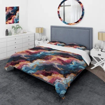 Design Art Gold Galactic Dreams Marble Dreams - Marble Duvet Cover Set In Pink;gold