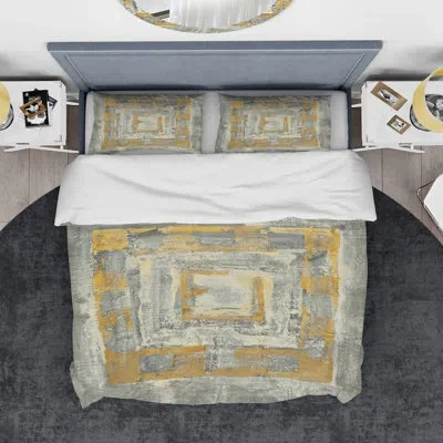 Design Art Gold Glam On Grey Tapestry I - Transitional Duvet Cover Set - Microfiber Polyester In Gray