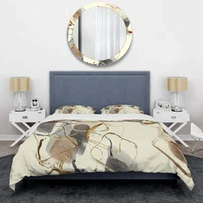 Design Art Gold Glam Squares V - Abstract Duvet Cover Set - Microfiber Polyester In Brown