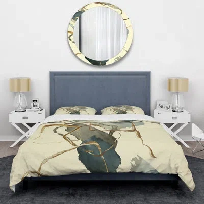 Design Art Gold Glam Squares Vii - Abstract Duvet Cover Set - Microfiber Polyester In Green,yellow,gold