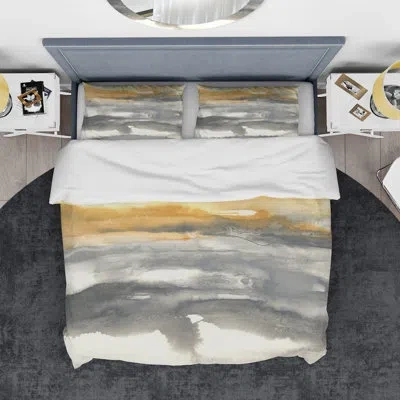Design Art Gold Glamour Direction Ii - Modern & Contemporary Duvet Cover Set - Microfiber Polyester In Gray